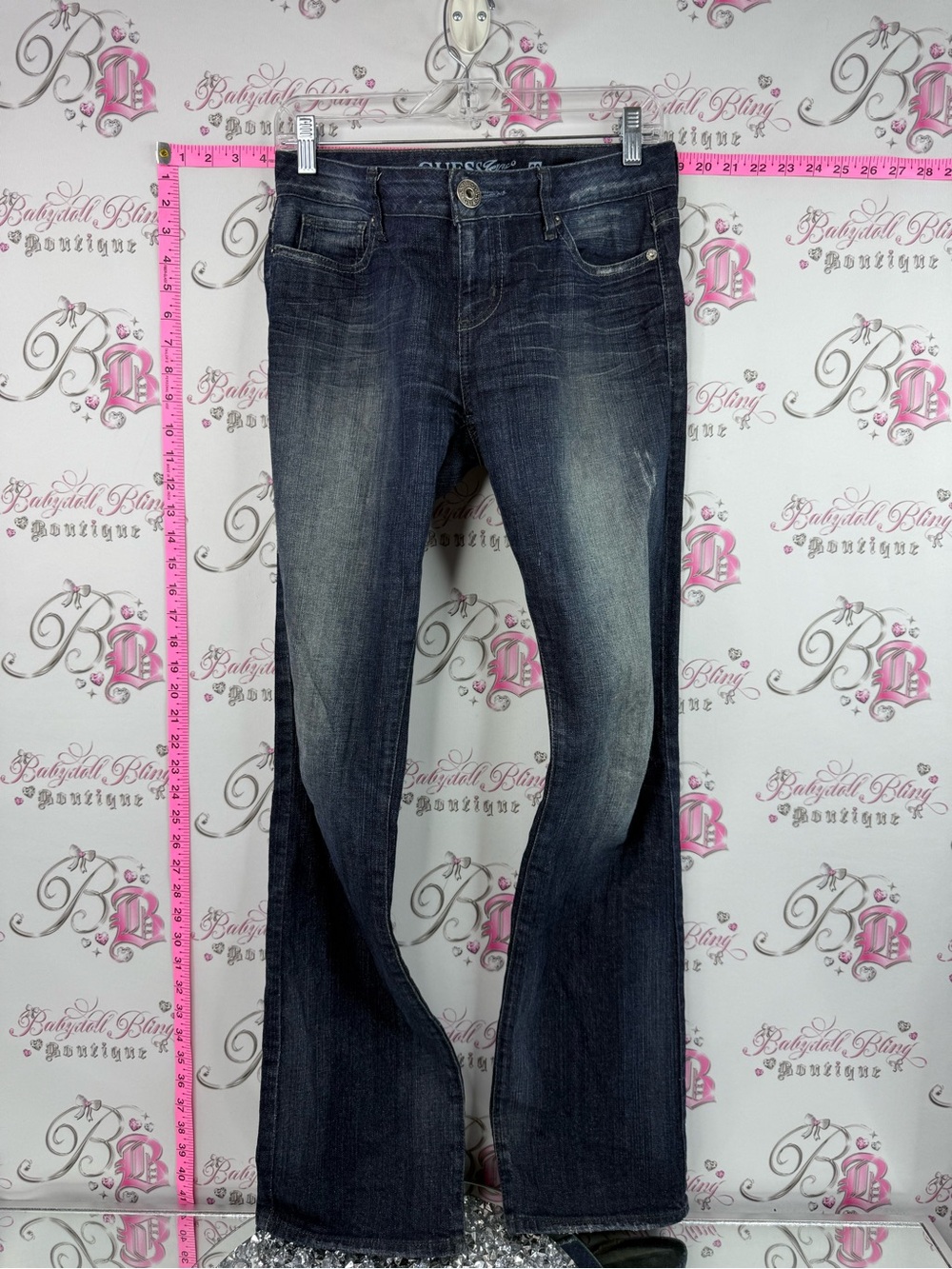 Guess jeans denim Embroidered pockets back Dark Blue Flare Jeans